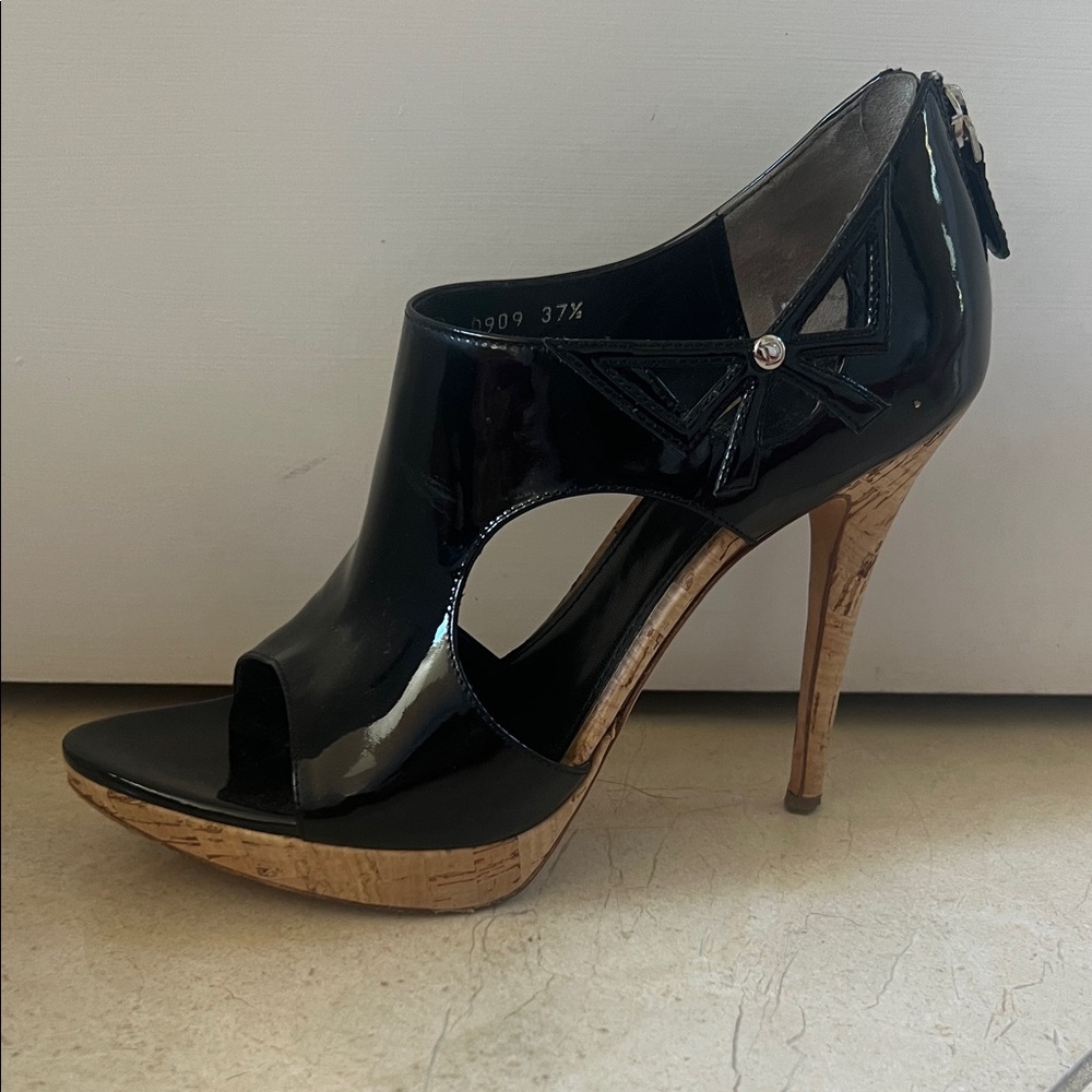 Dior Black Patent Leather Heels with Cork Accents